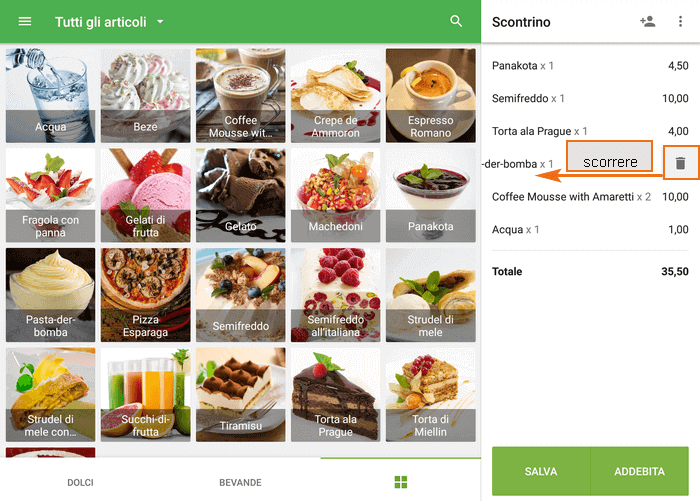 far scorrere e rimuovere