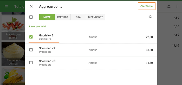 Seleziona il scontrino