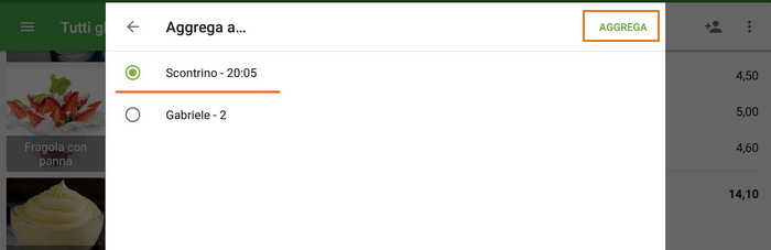 Seleziona un nome per il scontrino unito