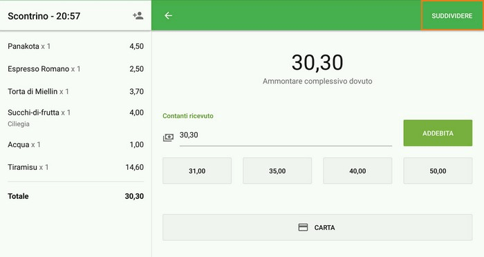 seleziona 'Suddividere'