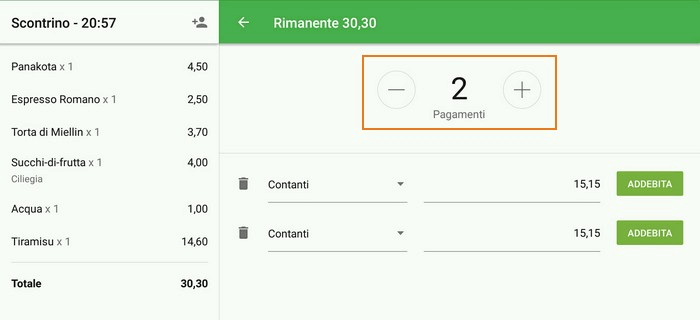 impostare il numero di pagamenti