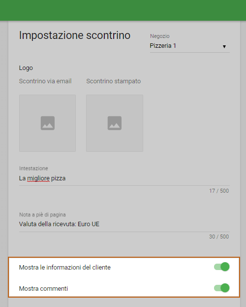Mostra le informazioni del cliente/Mostra commenti