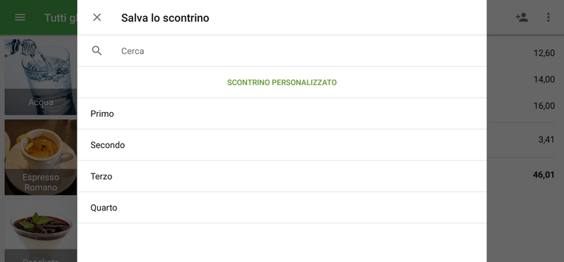 l'elenco dei nomi dei scontrini predefiniti