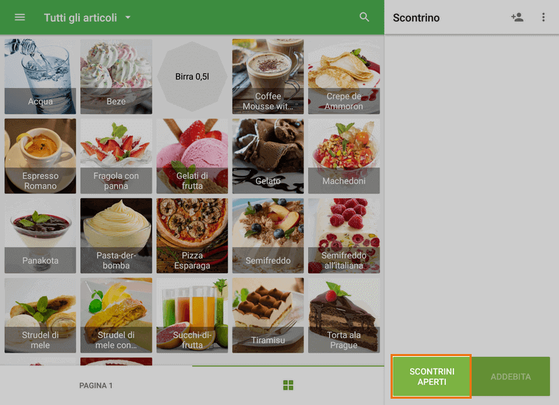 Seleziona 'Scontrini aperti'