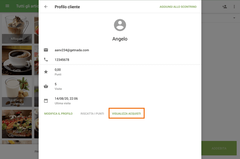 Pulsante 'Visualizza acquisti'