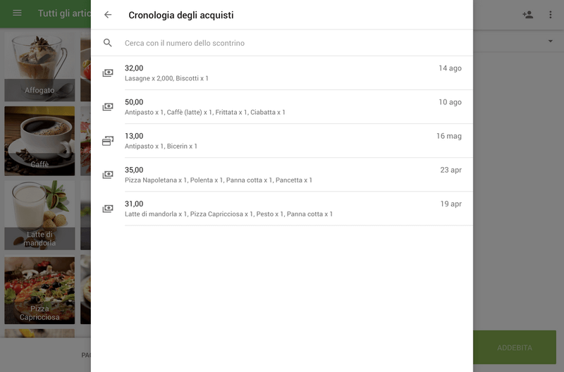 Elenco delle ricevute precedenti