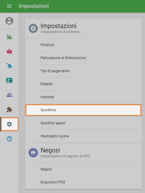 menu 'Impostazioni'