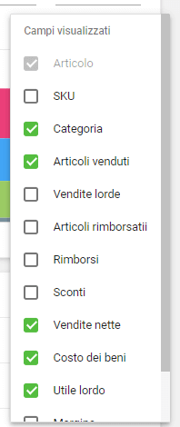 Puoi scegliere le colonne
