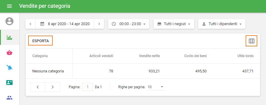 Esporta e tre linee verticali