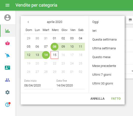 una data di inizio e fine sul calendario
