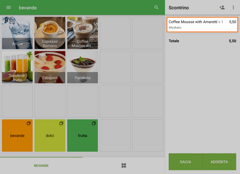il modificatore apparirà sul scontrino