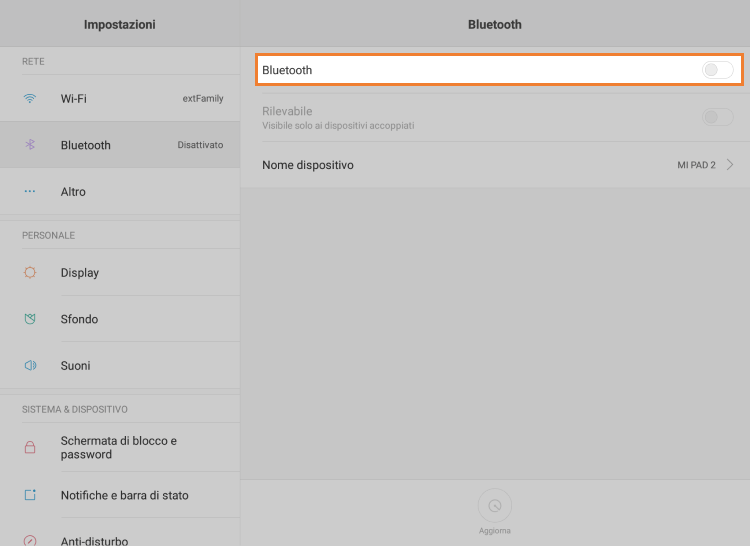 Impostazioni, Bluetooth