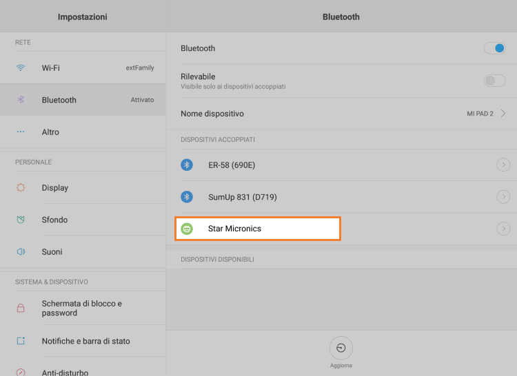scegli il modello della tua stampante dall'elenco di 'Dispositivi'