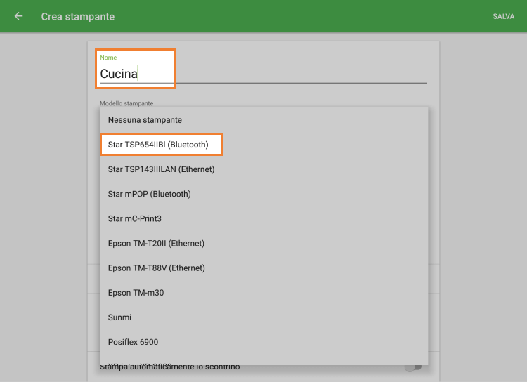 Assegna un nome e seleziona il modello di stampante