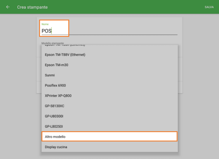 Assegna un nome, seleziona 'Altro modello'