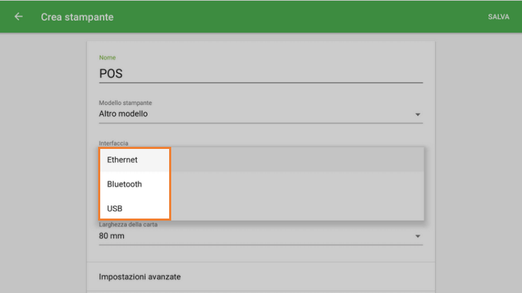 Seleziona l'interfaccia