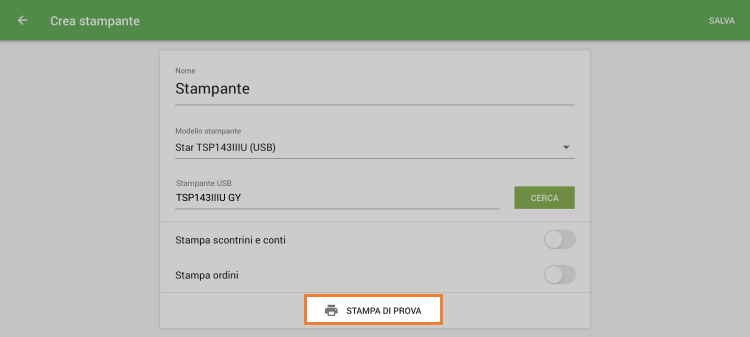 Seleziona 'Stampa di prova'