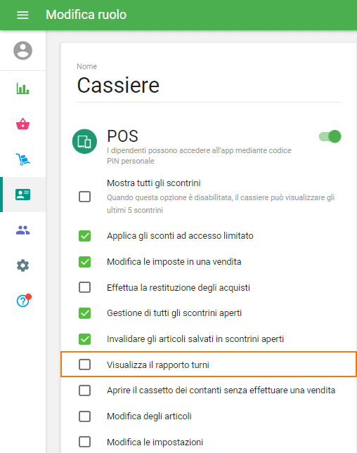 Deseleziona l'opzione 'Visualizza il rapporto turni