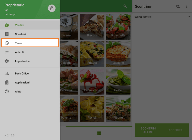 pulsante 'Turno' nel menu principale
