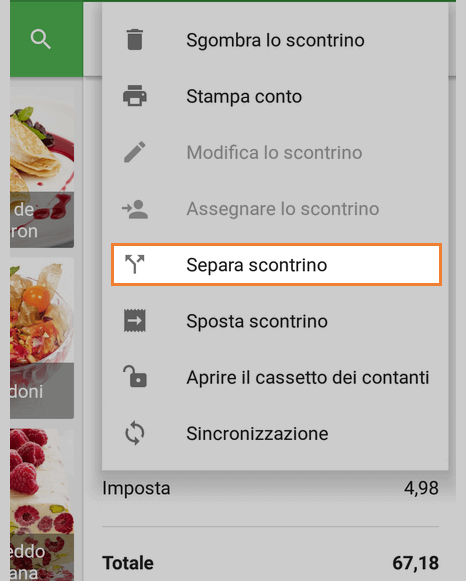 'Separa scontrino'