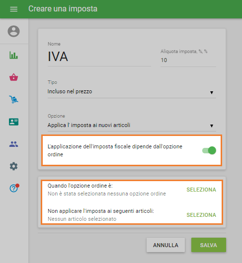 'L'applicazione dell'imposta fiscale dipende dall'opzione ordine'