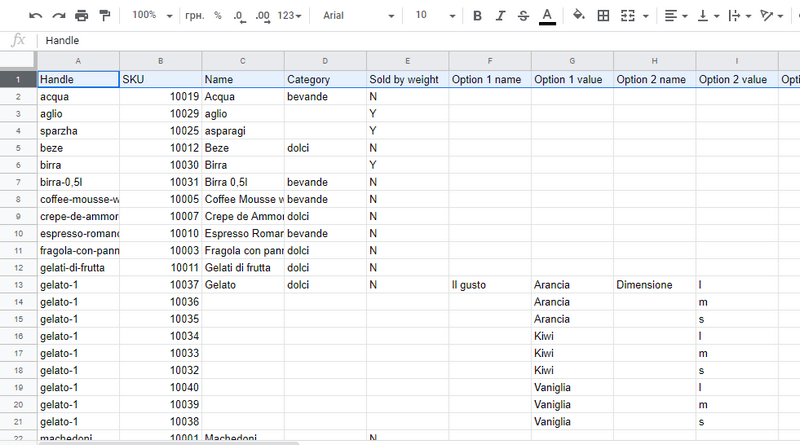 file CSV dell'articolo