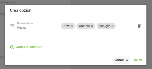 Inserisci il nome dell'opzione