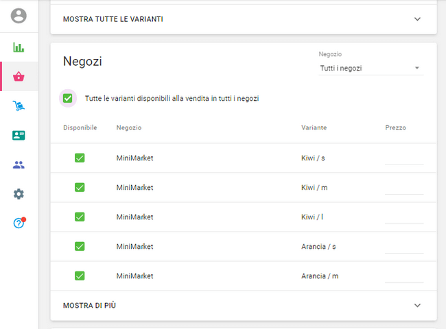 impostare le informazioni per ciascun negozio