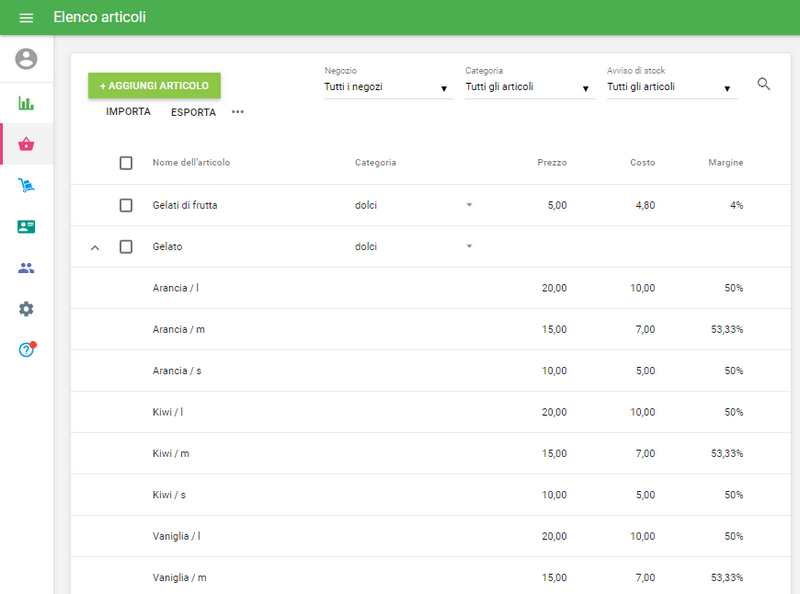 l'articolo con varianti nell'elenco degli articoli