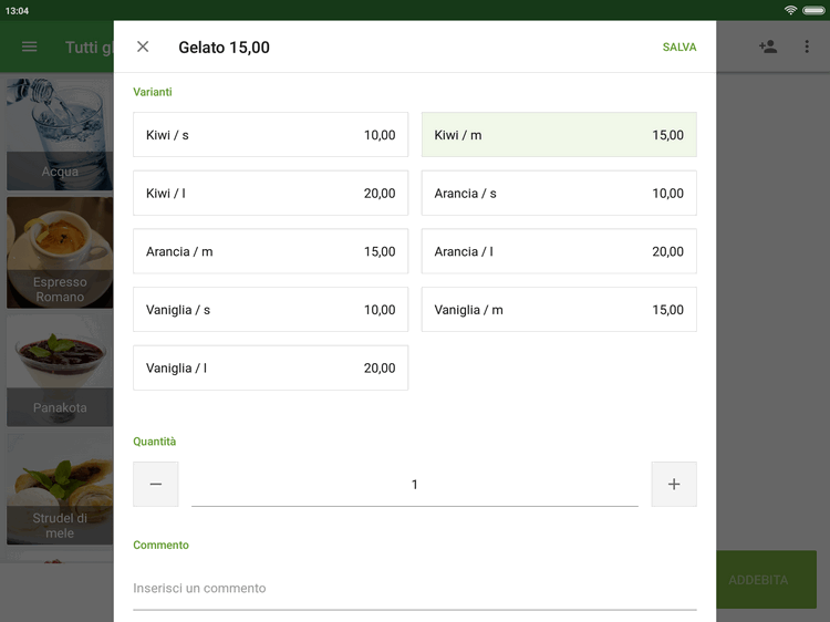Scegli la variante e seleziona 'Salva'