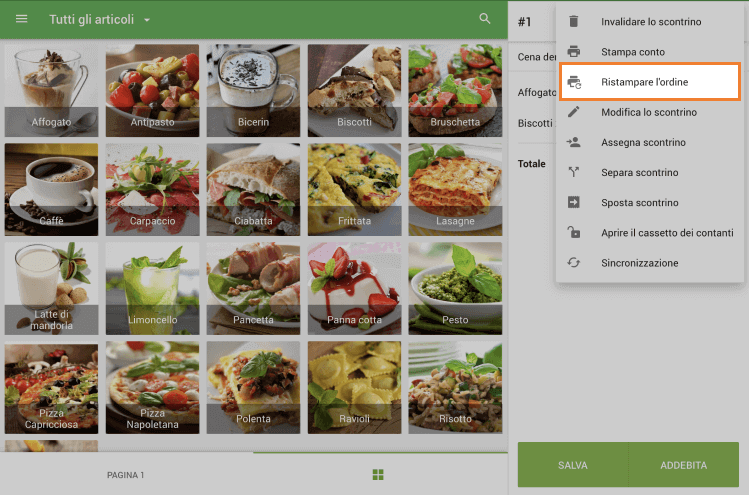 Pulsante 'Ristampa ordine'