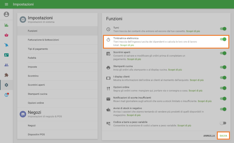 l'opzione 'Timbratrice elettronica'