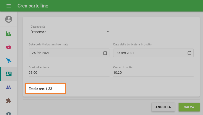 Il decimale in 'Totale Ore'