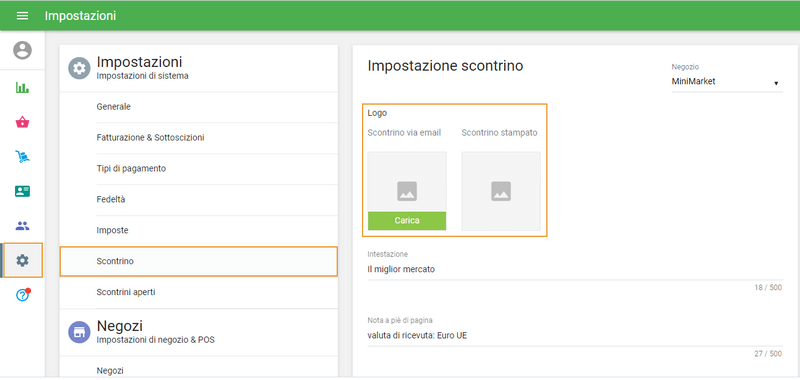 impostazioni delle ricevute