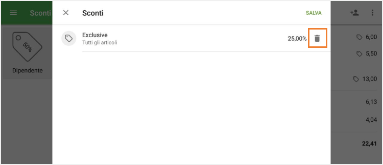 seleziona l'icona del cestino