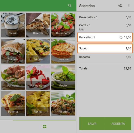 lo sconto con il suo valore apparirà