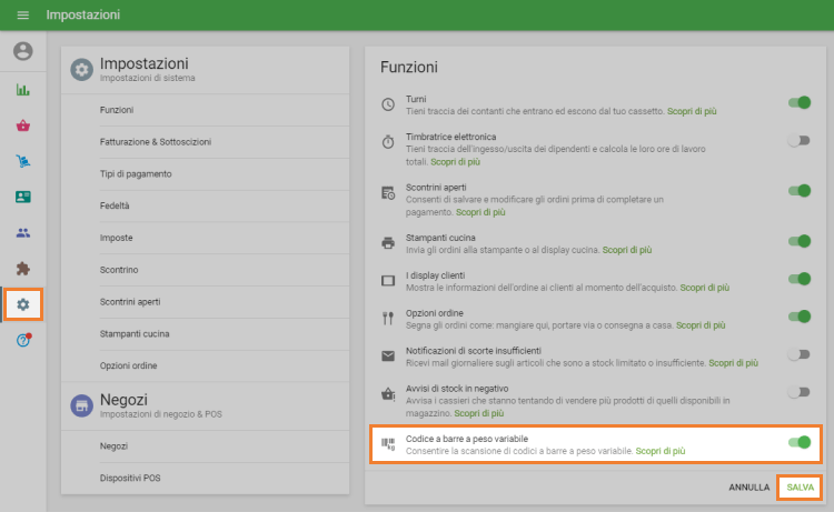 il parametro 'Codice a barre a peso variabile'
