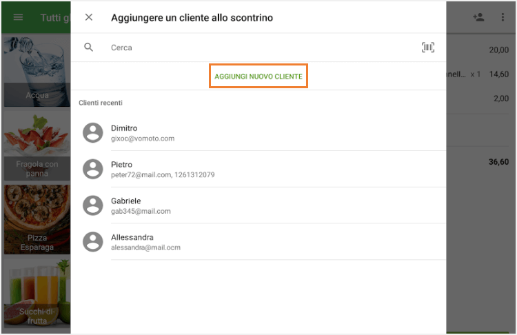 Tocca 'Aggiungi nuovo cliente'