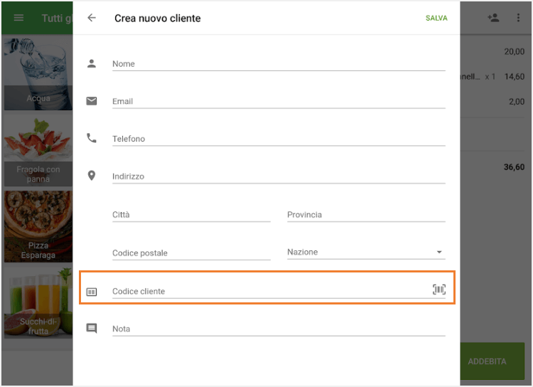 il campo 'Codice cliente'