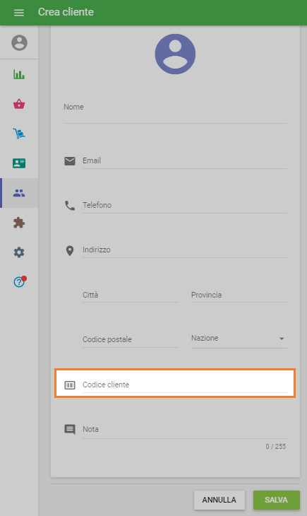 codice cliente al profilo del cliente