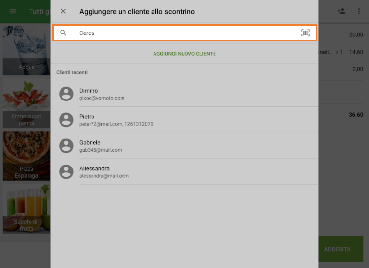 puoi cercare i clienti registrati in base