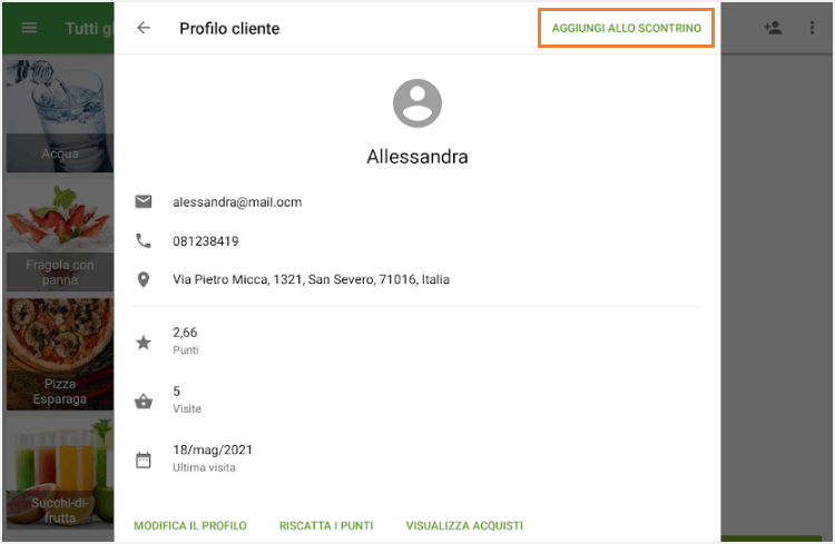 pulsante 'Aggiungi allo scontrino'