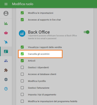utenti con diritti 'Cancella ricevute'