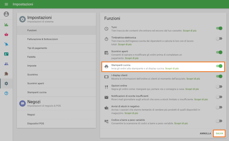 opzione 'Stampanti cucina'