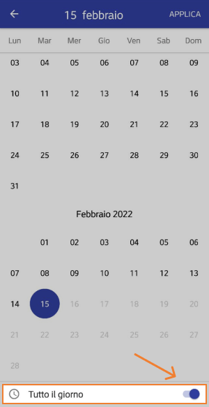 disattiva l'interruttore 'Tutto il giorno'