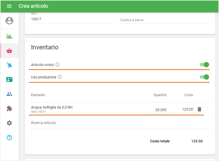 attiva l'opzione 'Usa produzione'