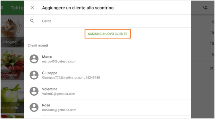 selezionando 'Aggiungi nuovo cliente'