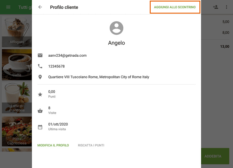 seleziona 'Aggiungi allo scontrino'