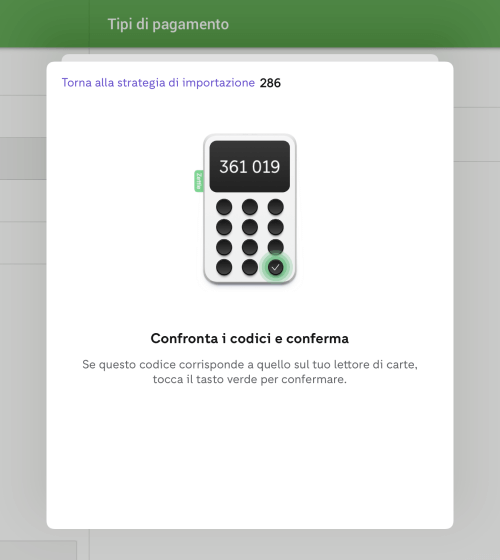 pulsante verde sul lettore di carte