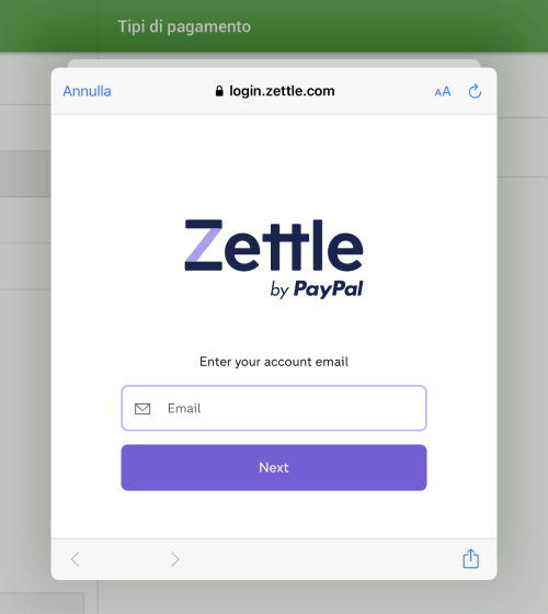 e-mail del tuo account Zettle